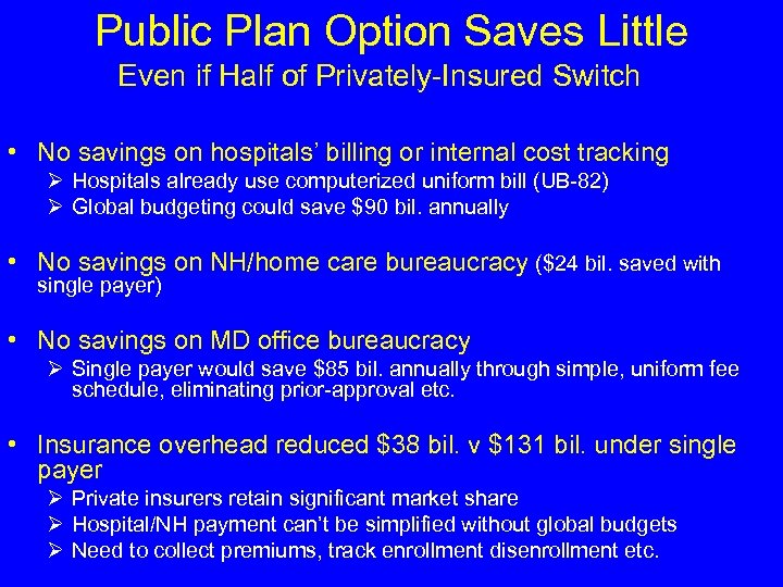 Public Plan Option Saves Little Even if Half of Privately-Insured Switch • No savings