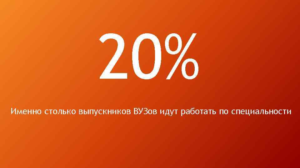 20% Именно столько выпускников ВУЗов идут работать по специальности 