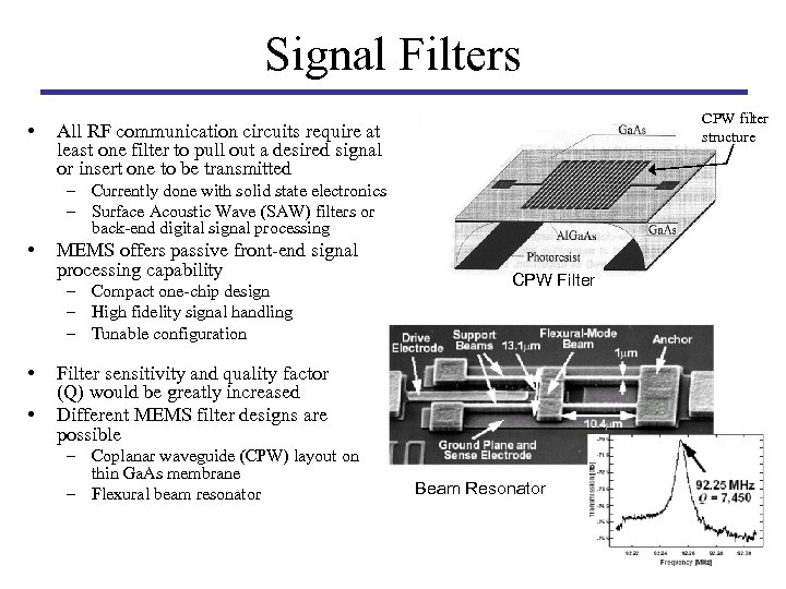 Signal Filters • CPW filter structure All RF communication circuits require at least one