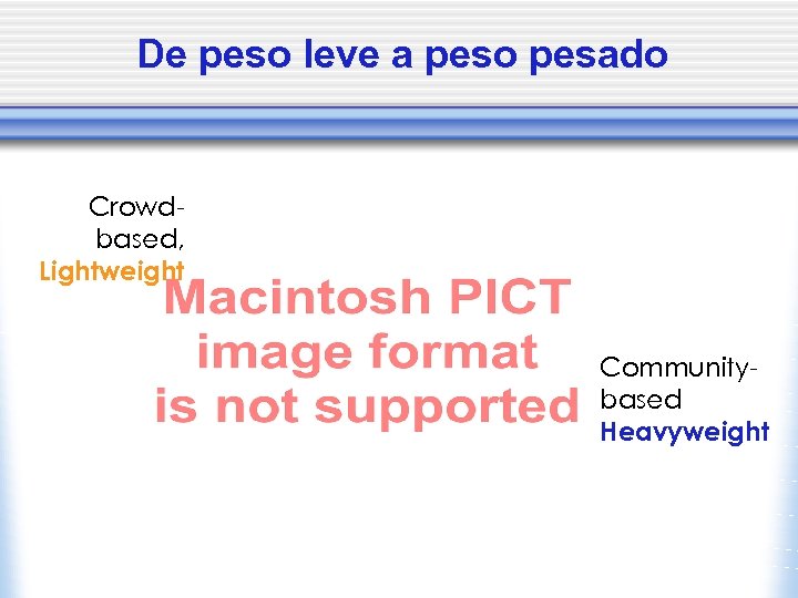 De peso leve a peso pesado Crowdbased, Lightweight Communitybased Heavyweight 