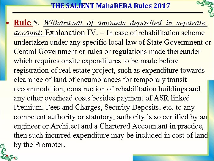 THE SALIENT Maha. RERA Rules 2017 • Rule 5. Withdrawal of amounts deposited in