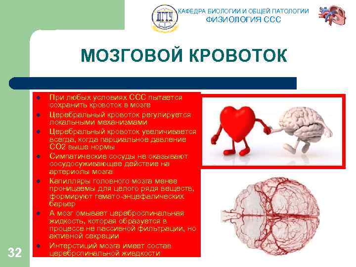 КАФЕДРА БИОЛОГИИ И ОБЩЕЙ ПАТОЛОГИИ ФИЗИОЛОГИЯ ССС МОЗГОВОЙ КРОВОТОК l l l 32 l