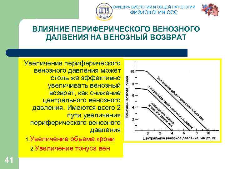 КАФЕДРА БИОЛОГИИ И ОБЩЕЙ ПАТОЛОГИИ ФИЗИОЛОГИЯ ССС ВЛИЯНИЕ ПЕРИФЕРИЧЕСКОГО ВЕНОЗНОГО ДАЛВЕНИЯ НА ВЕНОЗНЫЙ ВОЗВРАТ