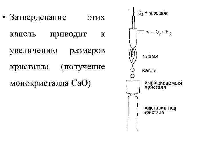  • Затвердевание капель приводит увеличению кристалла этих к размеров (получение монокристалла Са. О)