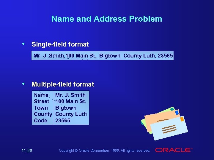 Name and Address Problem • Single-field format Mr. J. Smith, 100 Main St. ,