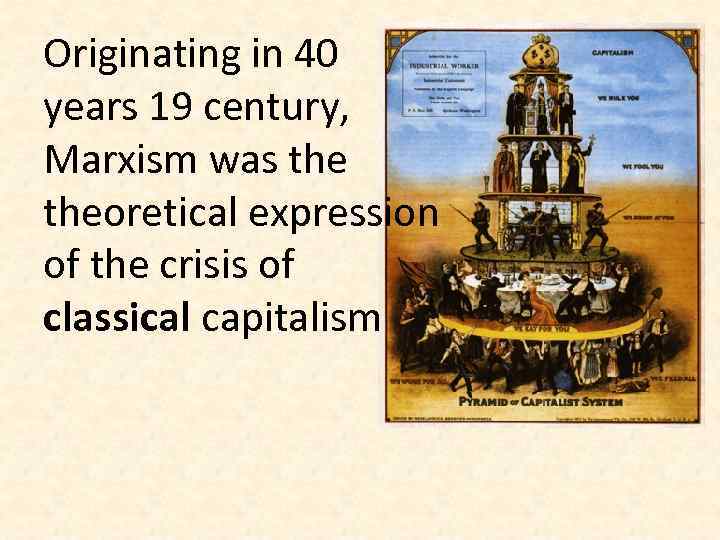 Originating in 40 years 19 century, Marxism was theoretical expression of the crisis of