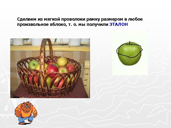 Сделаем из мягкой проволоки рамку размером в любое произвольное яблоко, т. о. мы получили