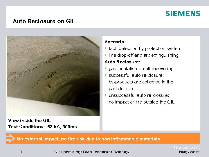 Auto Reclosure on GIL Scenario: fault detection by protection system line drop-off and arc