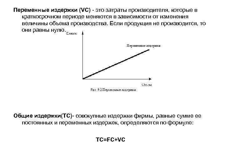 Переменные издержки (VC) - это затраты производителя, которые в краткосрочном периоде меняются в зависимости