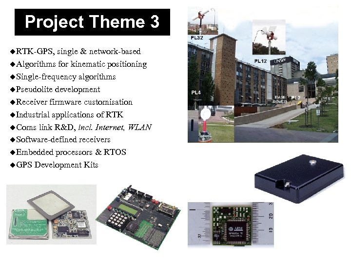Project Theme 3 u. RTK-GPS, single & network-based u. Algorithms for kinematic positioning u.