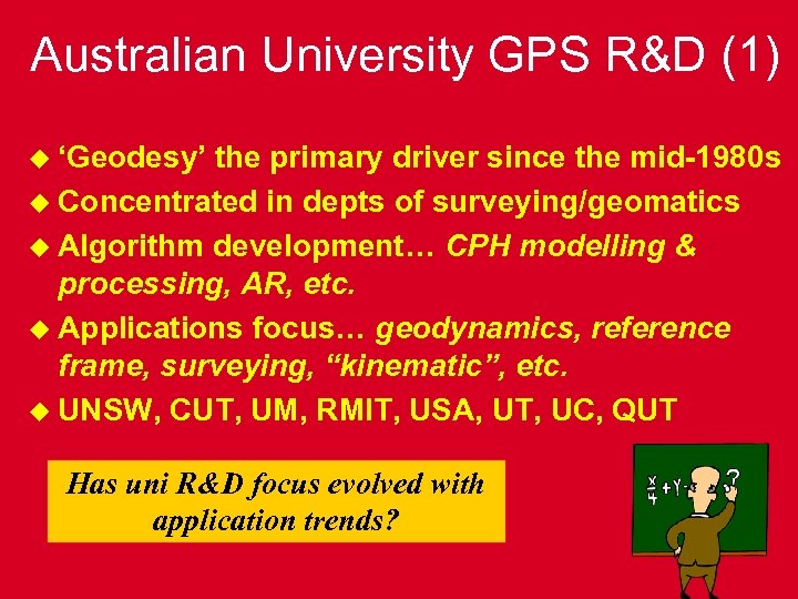 Australian University GPS R&D (1) u ‘Geodesy’ the primary driver since the mid-1980 s