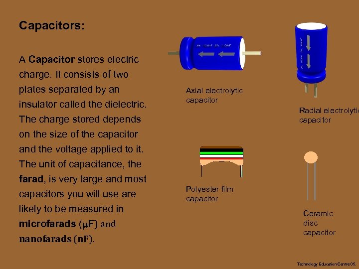 Capacitors: A Capacitor stores electric charge. It consists of two plates separated by an