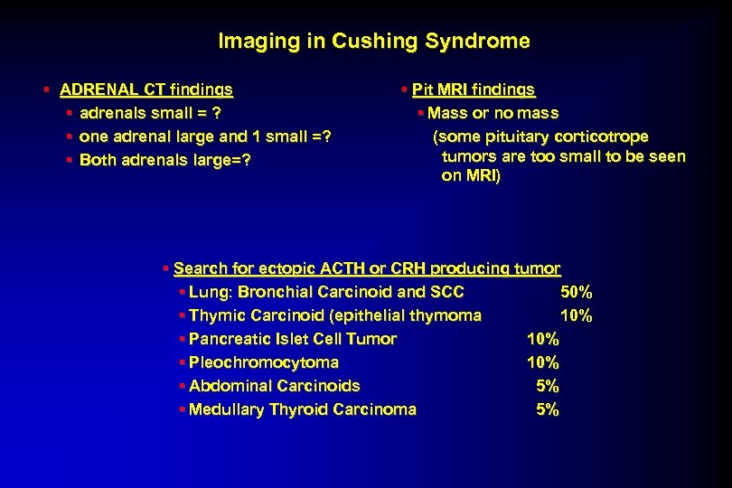 Imaging in Cushing Syndrome § ADRENAL CT findings § adrenals small = ? §