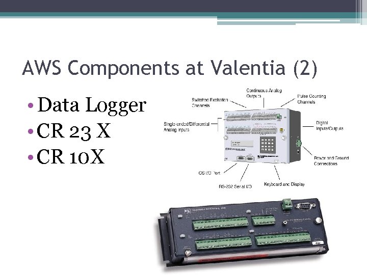 AWS Components at Valentia (2) • Data Logger • CR 23 X • CR