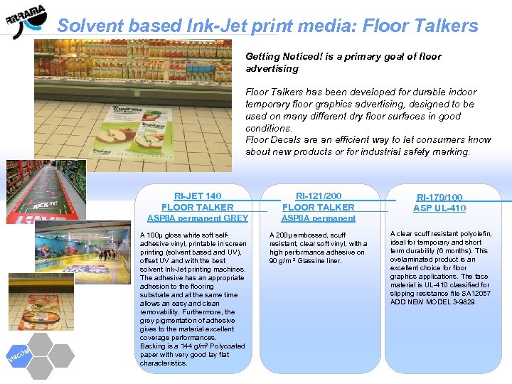 Solvent based Ink-Jet print media: Floor Talkers Getting Noticed! is a primary goal of