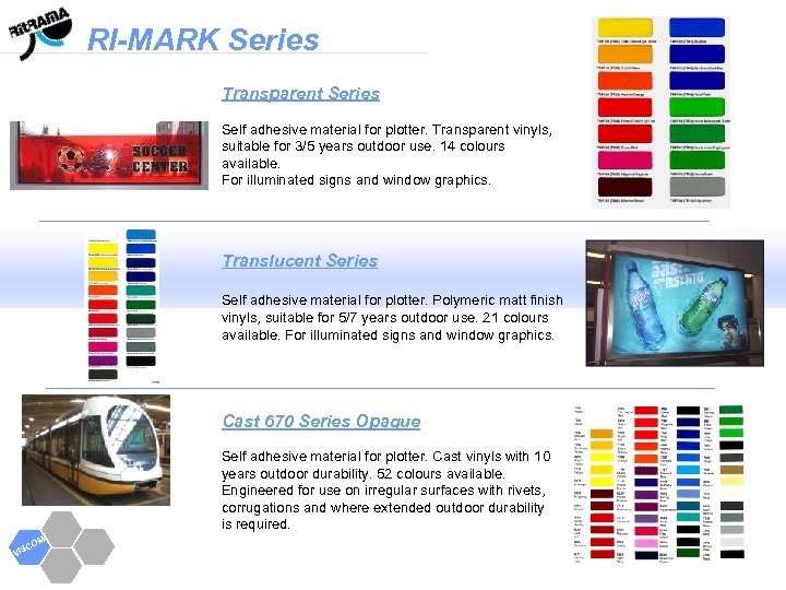 RI-MARK Series Transparent Series Self adhesive material for plotter. Transparent vinyls, suitable for 3/5