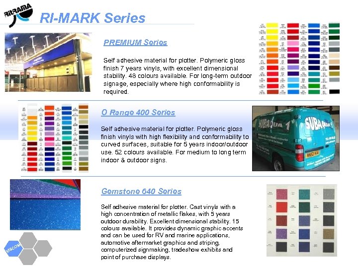 RI-MARK Series PREMIUM Series Self adhesive material for plotter. Polymeric gloss finish 7 years