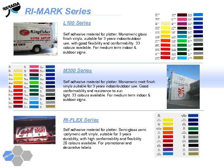 RI-MARK Series L 100 Series Self adhesive material for plotter. Monomeric gloss finish vinyls,
