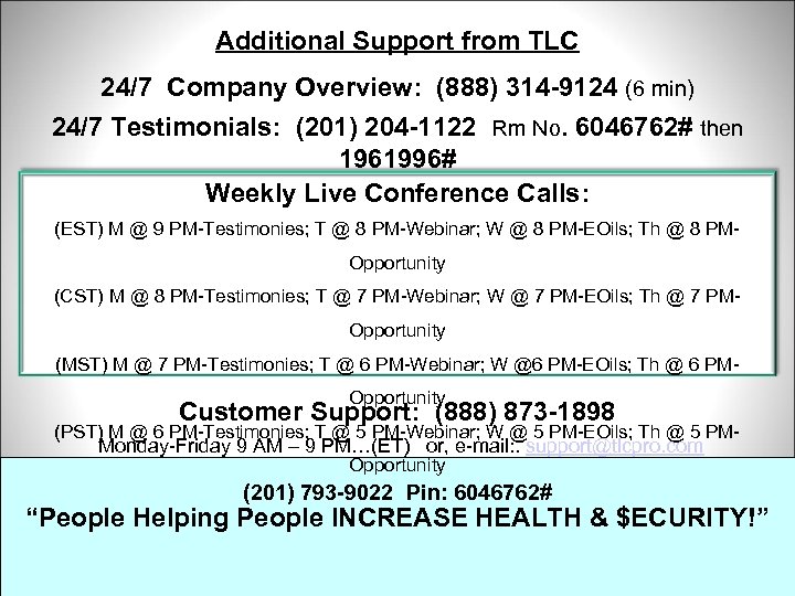 Additional Support from TLC 24/7 Company Overview: (888) 314 -9124 (6 min) 24/7 Testimonials: