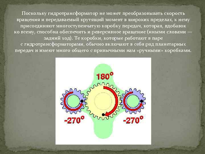Поскольку гидротрансформатор не может преобразовывать скорость вращения и передаваемый крутящий момент в широких пределах,