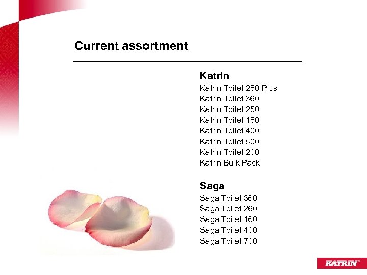 Current assortment Katrin Toilet 280 Plus Katrin Toilet 360 Katrin Toilet 250 Katrin Toilet