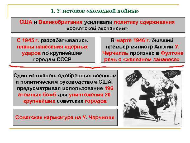 1. У истоков «холодной войны» США и Великобритания усиливали политику сдерживания «советской экспансии» С