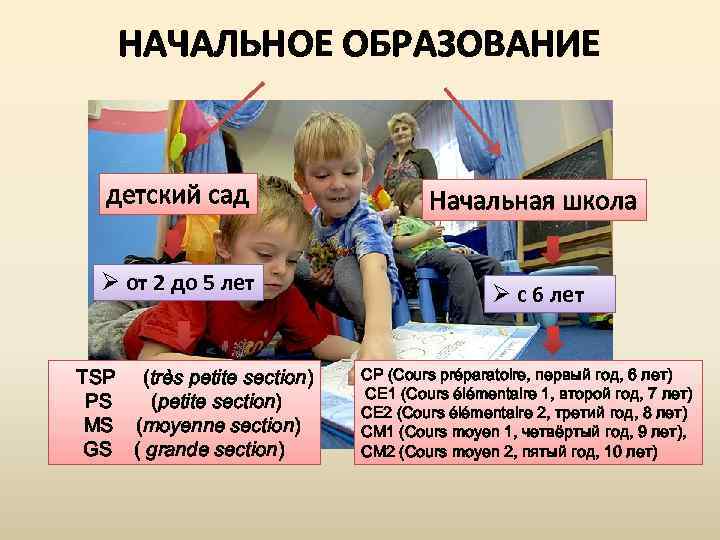 НАЧАЛЬНОЕ ОБРАЗОВАНИЕ детский сад Начальная школа Ø от 2 до 5 лет Ø с