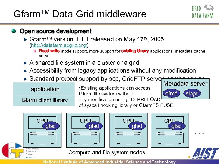 Gfarm. TM Data Grid middleware Open source development Gfarm. TM version 1. 1. 1