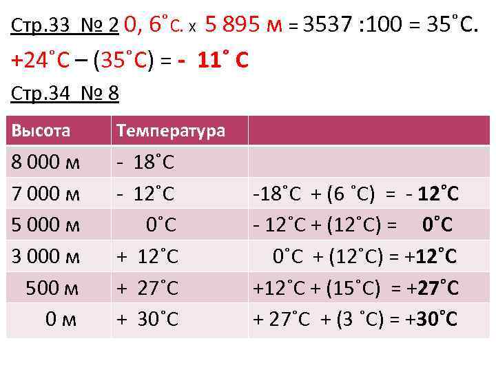 Стр. 33 № 2 0, 6˚С. Х 5 895 м = 3537 : 100