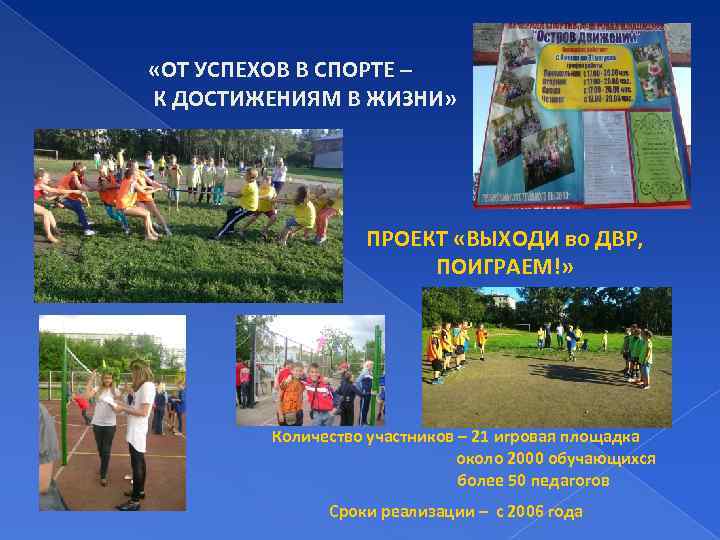  «ОТ УСПЕХОВ В СПОРТЕ – К ДОСТИЖЕНИЯМ В ЖИЗНИ» ПРОЕКТ «ВЫХОДИ во ДВР,