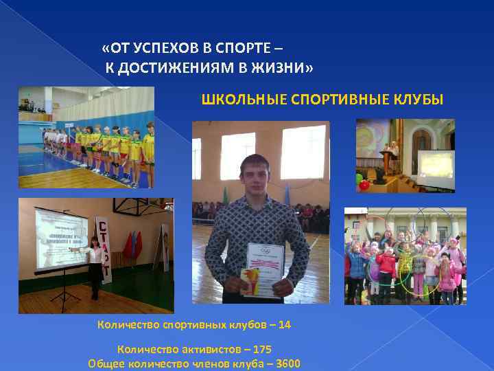  «ОТ УСПЕХОВ В СПОРТЕ – К ДОСТИЖЕНИЯМ В ЖИЗНИ» ШКОЛЬНЫЕ СПОРТИВНЫЕ КЛУБЫ Количество