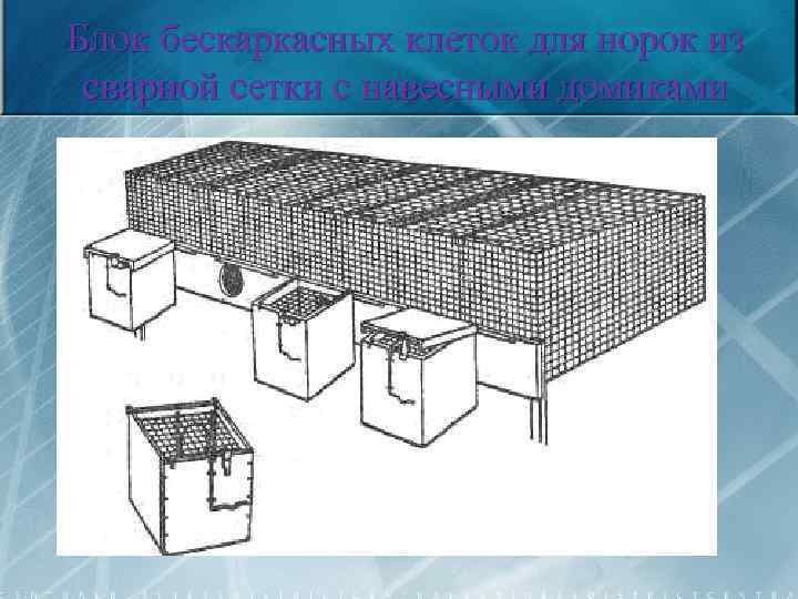 Блок бескаркасных клеток для норок из сварной сетки с навесными домиками 