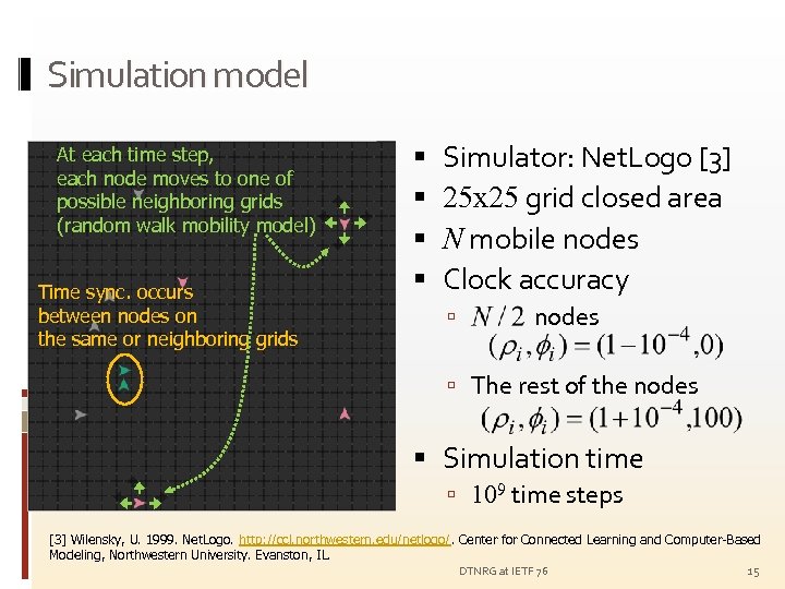 Simulation model At each time step, each node moves to one of possible neighboring