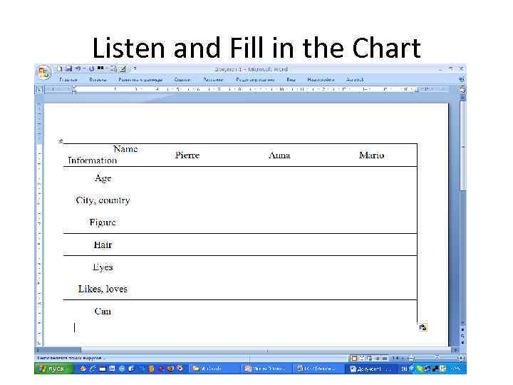 Listen and Fill in the Chart 