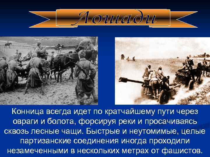 Конница всегда идет по кратчайшему пути через овраги и болота, форсируя реки и просачиваясь