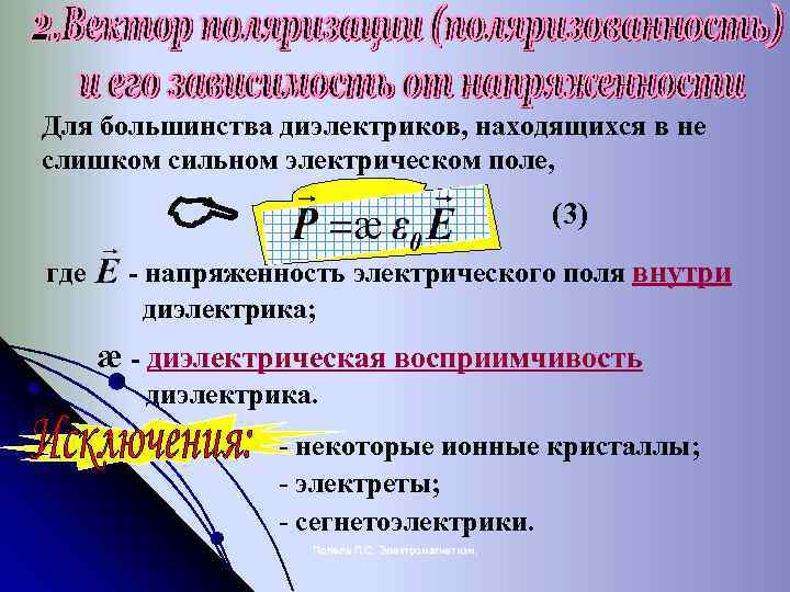 Для большинства диэлектриков, находящихся в не слишком сильном электрическом поле, где æ (3) -