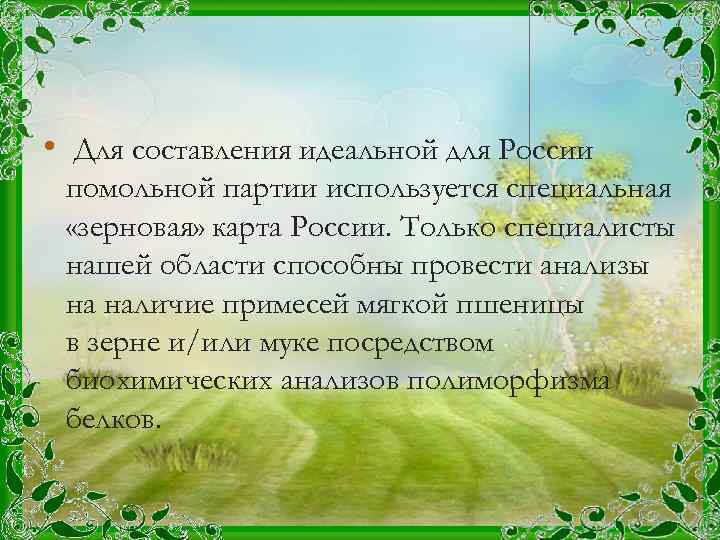  • Для составления идеальной для России помольной партии используется специальная «зерновая» карта России.