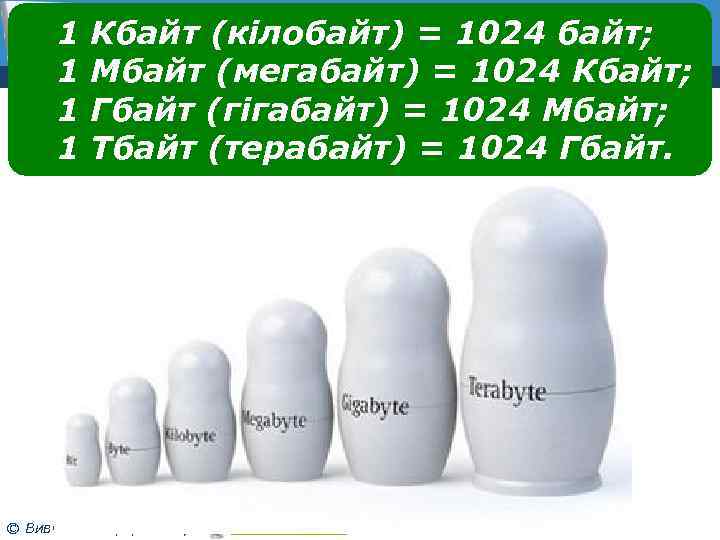 1 1 Розділ 2 § 2. 2 Кбайт (кілобайт) = 1024 байт; Мбайт (мегабайт)