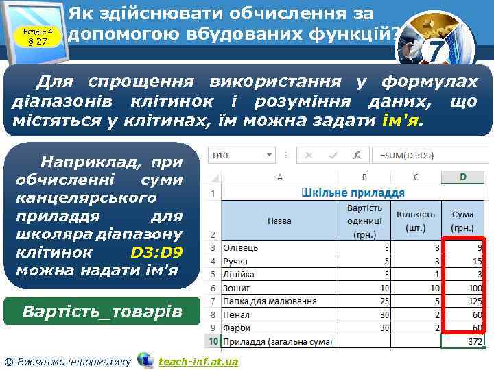 Розділ 4 § 27 Як здійснювати обчислення за допомогою вбудованих функцій? 7 Для спрощення