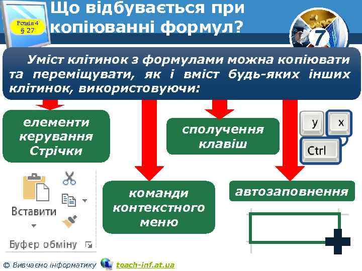 Розділ 4 § 27 Що відбувається при копіюванні формул? 7 Уміст клітинок з формулами