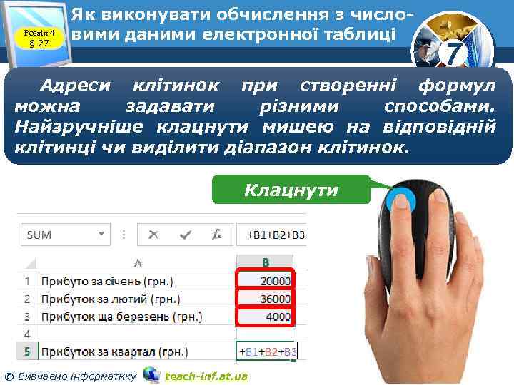 Розділ 4 § 27 Як виконувати обчислення з числовими даними електронної таблиці 7 Адреси