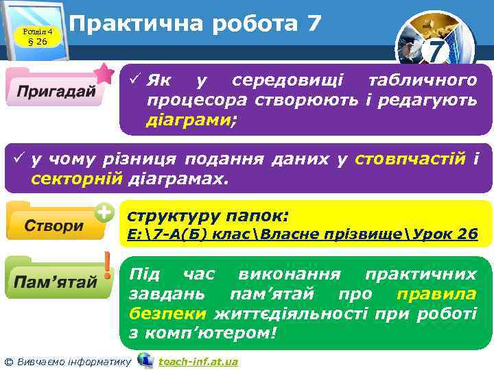 Розділ 4 § 26 Практична робота 7 7 ü Як у середовищі табличного процесора