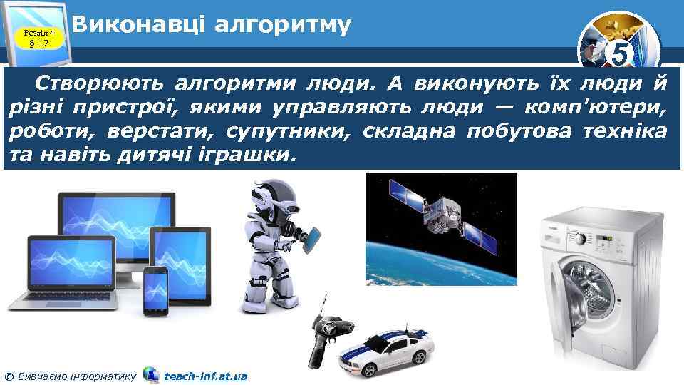 Розділ 4 § 17 Виконавці алгоритму 5 Створюють алгоритми люди. А виконують їх люди