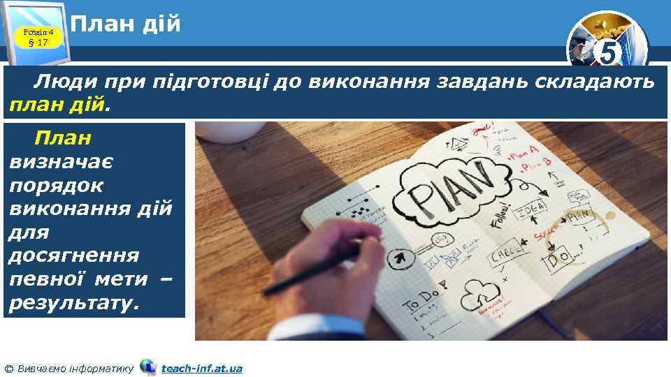 Розділ 4 § 17 План дій 5 Люди при підготовці до виконання завдань складають