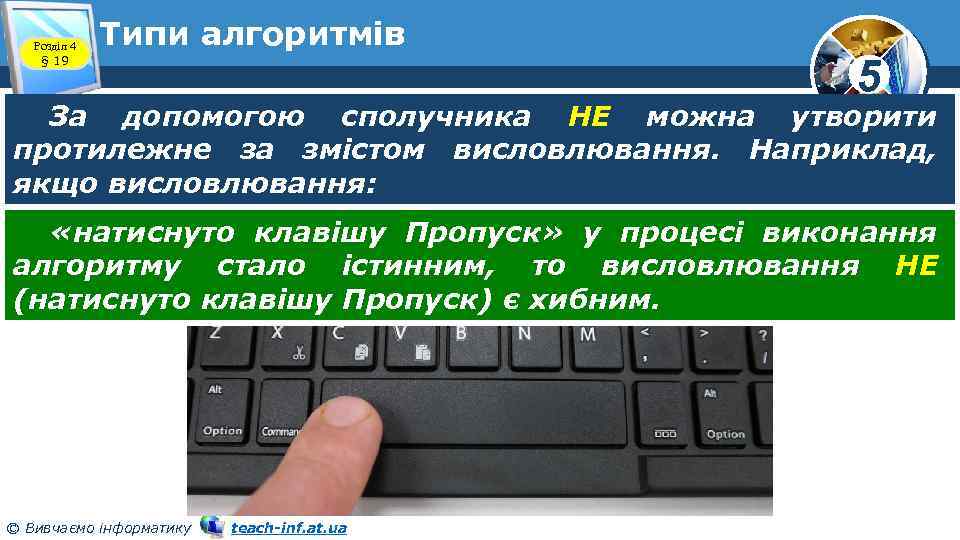 Розділ 4 § 19 Типи алгоритмів 5 За допомогою сполучника НЕ можна утворити протилежне