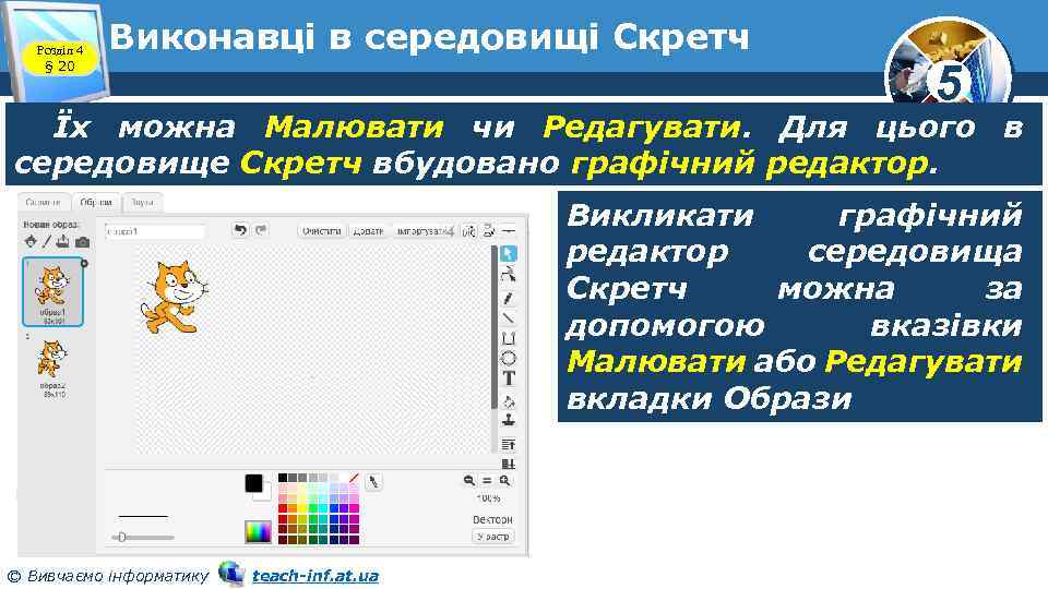 Розділ 4 § 20 Виконавці в середовищі Скретч 5 Їх можна Малювати чи Редагувати.