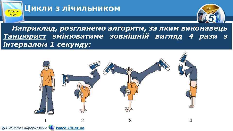 Розділ 4 § 24 Цикли з лічильником 5 Наприклад, розглянемо алгоритм, за яким виконавець