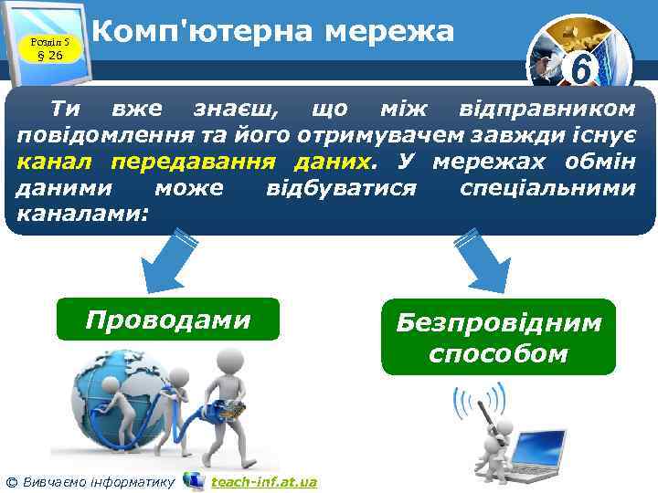 Розділ 5 § 26 Комп'ютерна мережа 6 Ти вже знаєш, що між відправником повідомлення