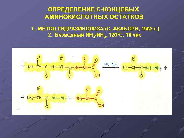 ОПРЕДЕЛЕНИЕ С-КОНЦЕВЫХ АМИНОКИСЛОТНЫХ ОСТАТКОВ 1. МЕТОД ГИДРАЗИНОЛИЗА (С. АКАБОРИ, 1952 г. ) 2. Безводный