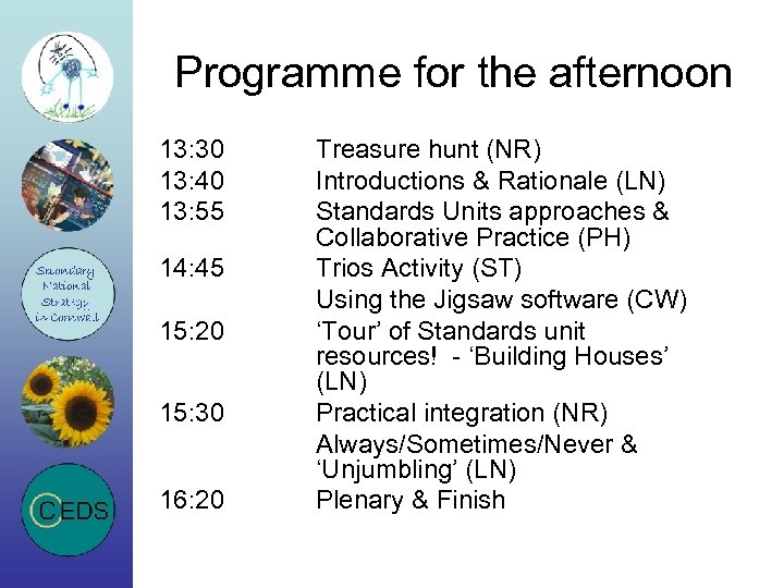 Programme for the afternoon 13: 30 13: 40 13: 55 14: 45 15: 20
